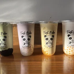 four different flavors of boba