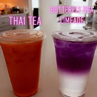 Thai tea and butterfly tea limeade