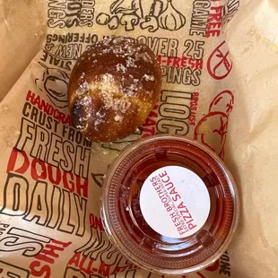 What's left of the 3 piece garlic knot, good good good