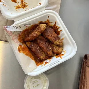 Vegan tenders with Nashville hot sauce