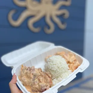 Spicy Hawaiian &amp; Spicy Salmon with Rice ($21, price depends on weight of selected items)