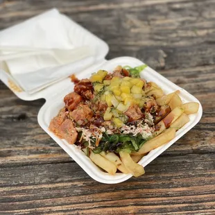 a take out container of food