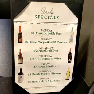 Drink specials menu 10/9/23
