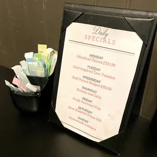 Daily specials menu 10/9/23
