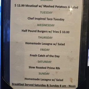 Daily Features Menu
