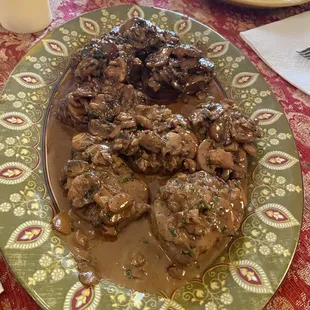 Steak Diane, with mushroom/brandy/cream sauce