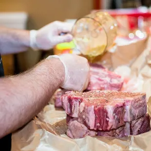 Preparing Porterhouse steaks for the grill