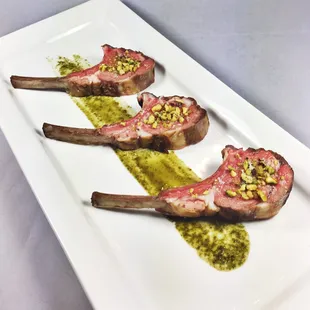 Lamb C hops with Mint Coulis