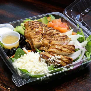 Large Salad with grilled chicken $7.39 with unlimited toppings. All vegetables are handpicked from farmers market. We are on UBEREATS