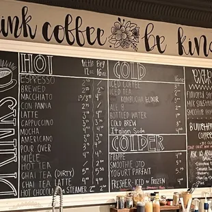 a menu on a blackboard