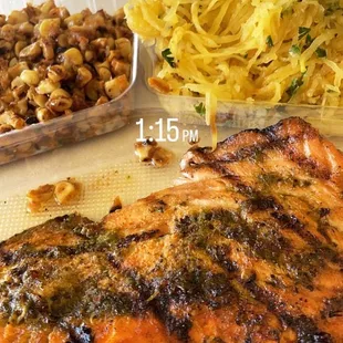 Salmon with spaghetti squash and corn