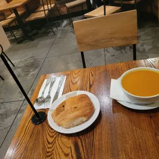 Fresh soft bread &amp; butternut squash soup