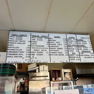 Pastry and drink menu