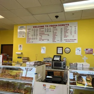 the front counter of a bakery