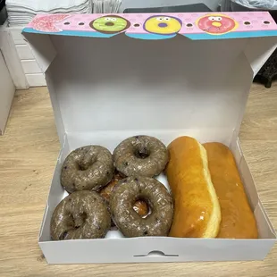 Maple Logs, Blueberry, Apple Fritter. A box of heaven!
