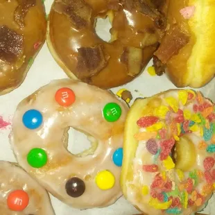 Bacon donuts , m&amp;m donuts , cereal donuts.  YUMmmmm