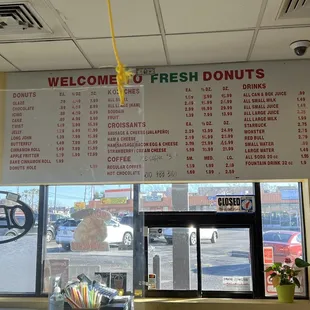 a menu on the wall