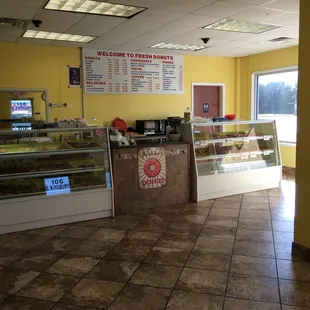 the inside of a donut shop