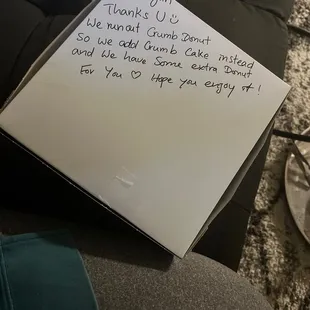 Note from restaurant