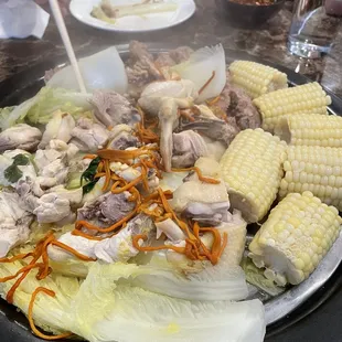 Corn, Handmade Beef Ball, Napa cabbage, Chicken with Cordyceps Flower
