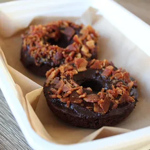 Protein Maple Chocolate Bacon Donuts