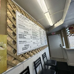 a menu on the wall