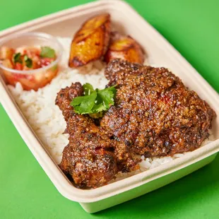 Herbed Chipotle Chicken, Plantains, Pineapple Salsa