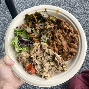 red beans, jerk jackfruit, collard greens