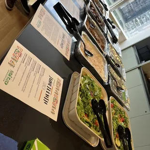 a variety of food items on a table