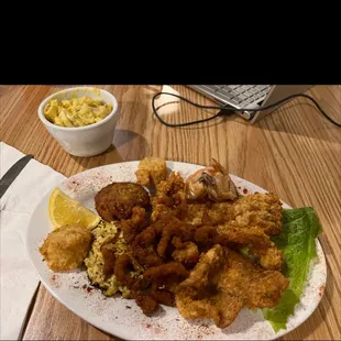 Combination Seafood Platter with potato salad!