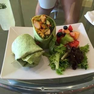 Chicken Curry Wrap in a Spinach Wrap. Non-gluten free. Delicious.