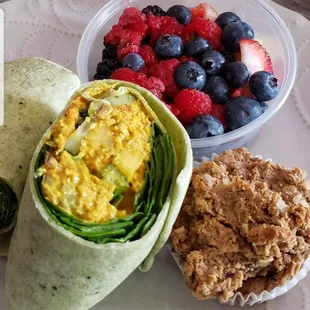 Curry Wrap. Fruit and muffin. Yummy!
