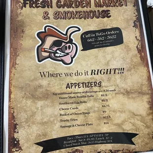 Front of Menu