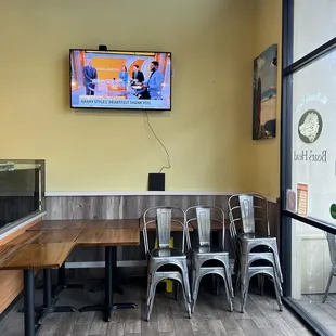 a television mounted on the wall