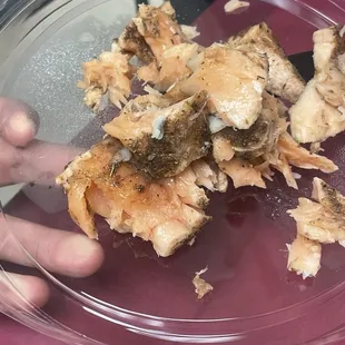 Ordered two jerk salmon Caesar salads and both salmons were raw.