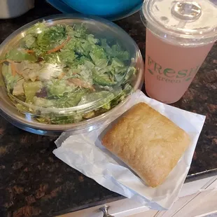 MYO salad, bread and Elderberry Lemonade