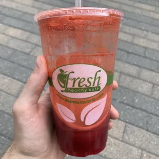 The Cold Terminator with beet/ginger juice blend base in lieu of OJ. A++