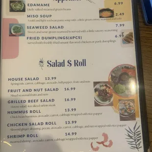sushi and sashimi, menu