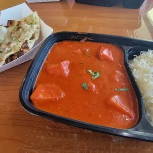 Chicken Vindaloo with garlic Naan.