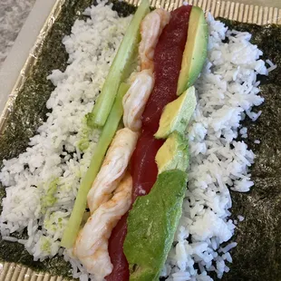 DIY sushi with slab of ahi we got