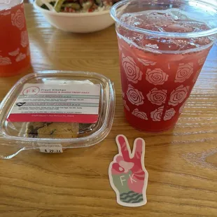 Raspberry lemon tea, yummy cookies and a cute laptop/tumbler sticker