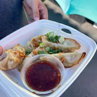 Chicken and vegetable dumplings from Thai tent