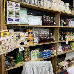 helves of various foods and condiments