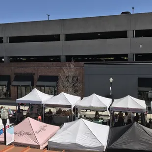 View from above, tent lined streets
