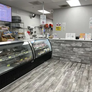 a counter with a variety of foods