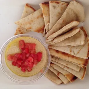 Hummus with naan bread.