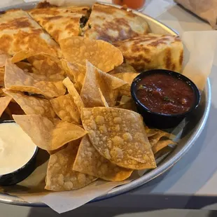 Cheesesteak Quesadilia with nachos