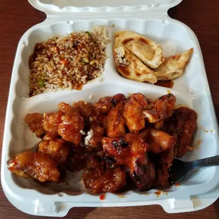 General TSO &amp; Spicy Chicken - All this for about $10.00 plus tax. Can&apos;t be beat at any of the other places in the spendy mall.