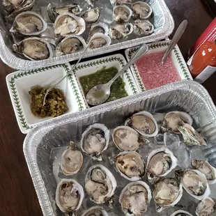 Oysters with yuzu, fresh wasabi, and mignonette