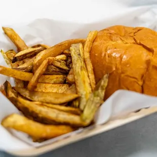 burger and fries.